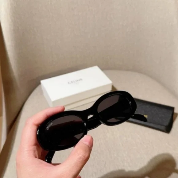 Celine Black Oval Sunglasses | SHOPBOP Chic Simple Designer Shades - Picture 2 of 8